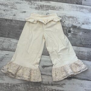 PERSNICKETY Cream Wide-Leg Pants with Lace Trim